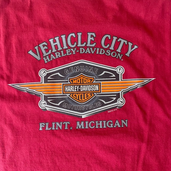 Men’s Harley Davidson T-shirt Flint, Michigan 100% Cotton XL Burgundy - Picture 1 of 5